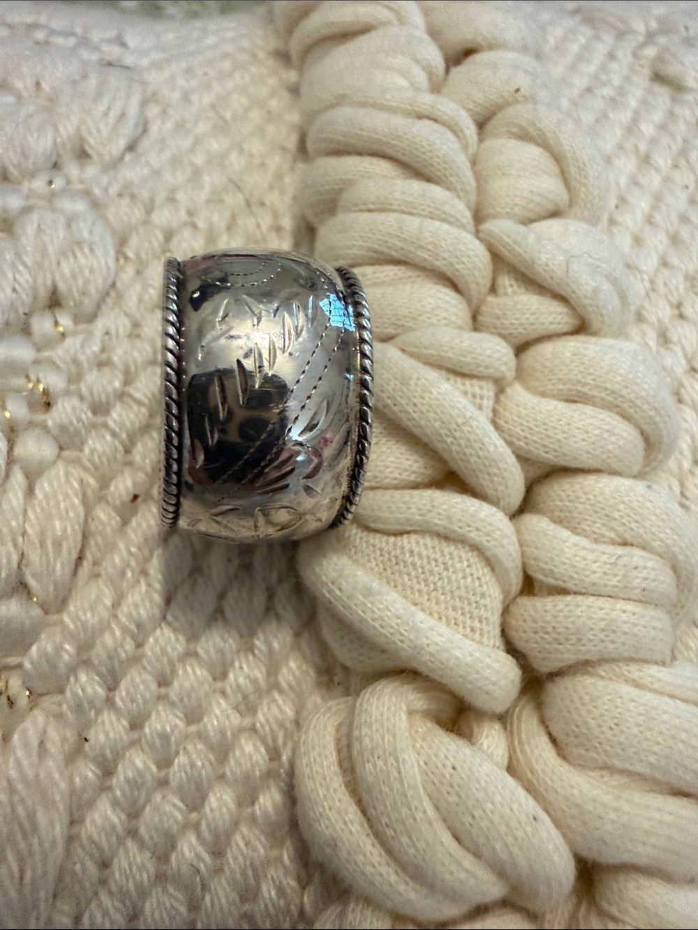 Sterling Wide Engraved Silver Band Ring - Size 7 - Picture 2 of 5